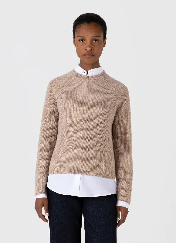 Clearance Event Women's Wool Cashmere Rib Jumper in Oatmeal Melange
