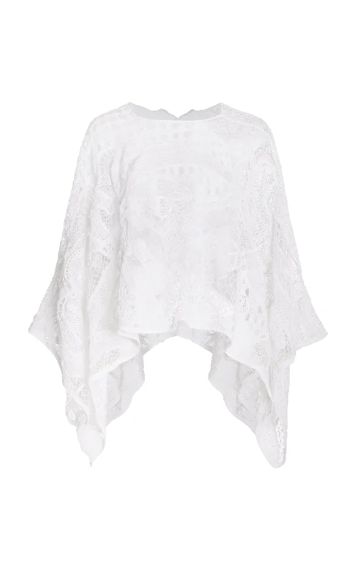 Quality Wear Acrion Crochet Poncho in White Cotton