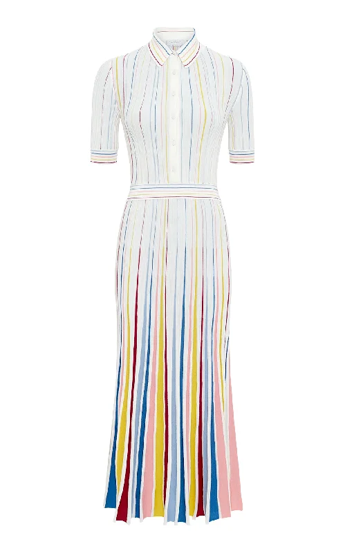 Fashionista Favorites Calypso Pinstripe Knit Midi Dress in Ivory Multi Merino Wool