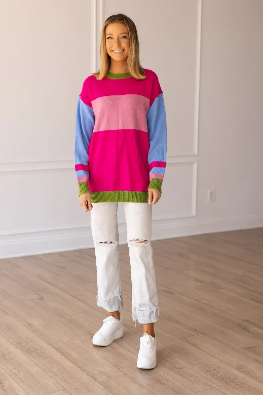 Grab Romantic Date - Night Styles Now Women's Elegant Formal Outfit Boldly Striped Oversized Sweater