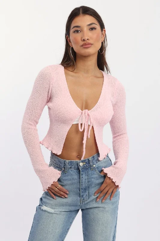 Shop Sale Items Pink Knit Cardigan Tie Up