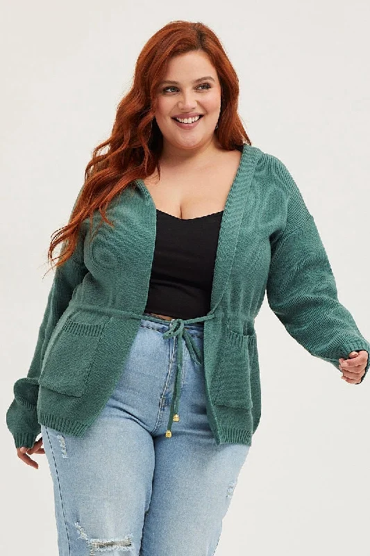 Explore What's New Green Knit Cardigan Long Sleeve Hoodie