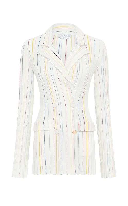 Big Savings Ceres Pinstripe Knit Jacket in Ivory Multi Merino Wool