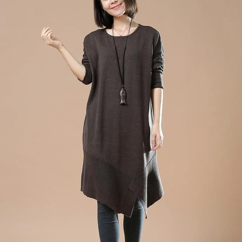 Rustic Countryside Charm Look New chocolate long sweaters loose style asymmetrical design Rustic Countryside Charm Look New chocolate long sweaters loose style asymmetrical design
