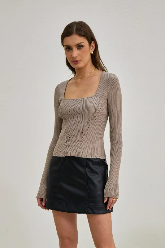 Exclusive Designer Collection Jett Beige Long Sleeve Knit Top