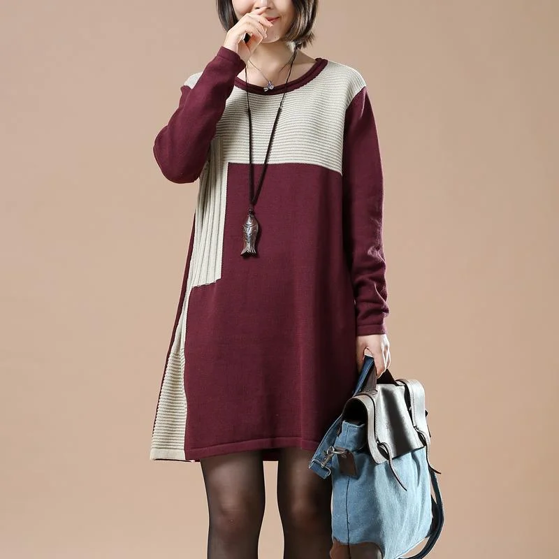 Minimalist Office - Ready Style Burgundy chic plus size sweaters women knit blouses the Dancing steps