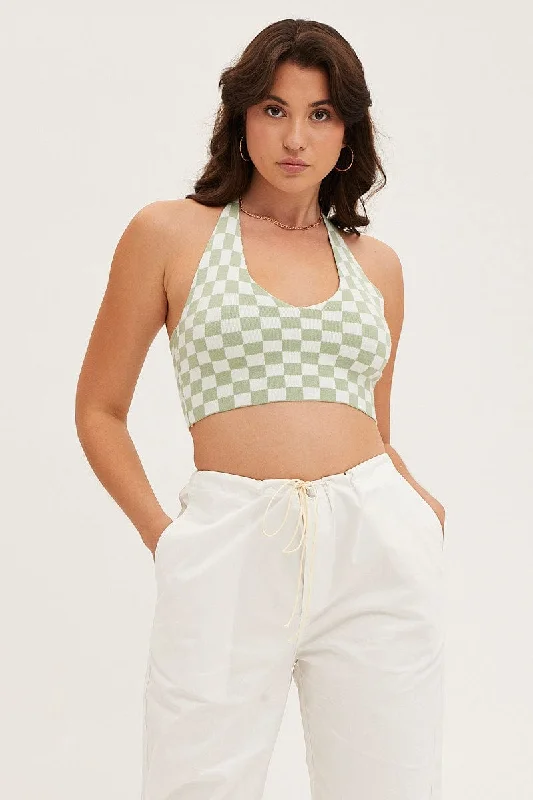 Unleash Your Fashion Check Knit Top Halter