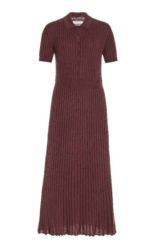 Playful Elegance Amor Knit Midi Dress in Deep Bordeaux Cashmere Silk