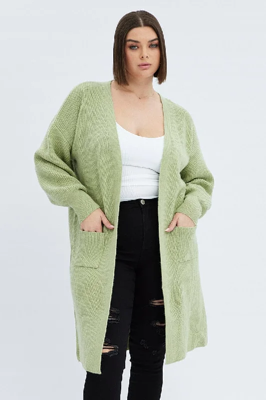 Athleisure Wear Promotion Green Longline Knit Cardigan