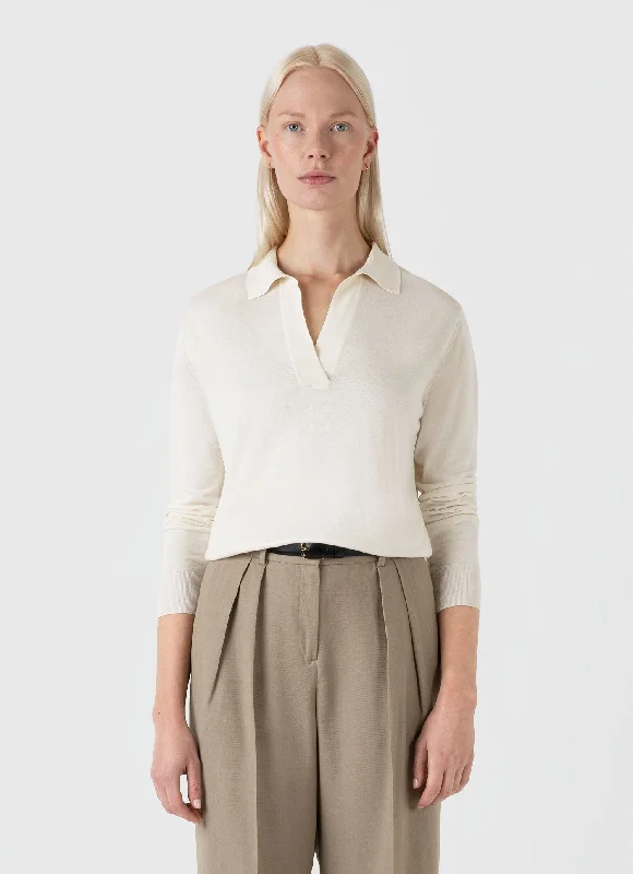 Latest Fashion Women's Mulberry Silk Polo in Ecru