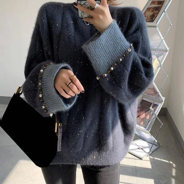 Premium Style Pearls Knitted Pullover Sweater Women 2020 Winter Casual Fashion New Clothes