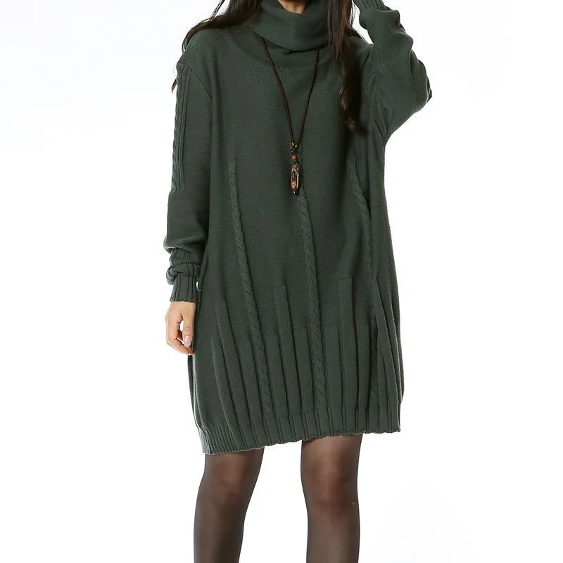 Special Offers, Don't Miss Blackish green sweater dresses turtle neck Plus size