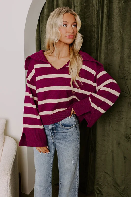 Your Timeless Wardrobe Awaits Flash Sale On Fashion – Act Fast Fill Up Your Cup Stripe Sweater In Royal Plum