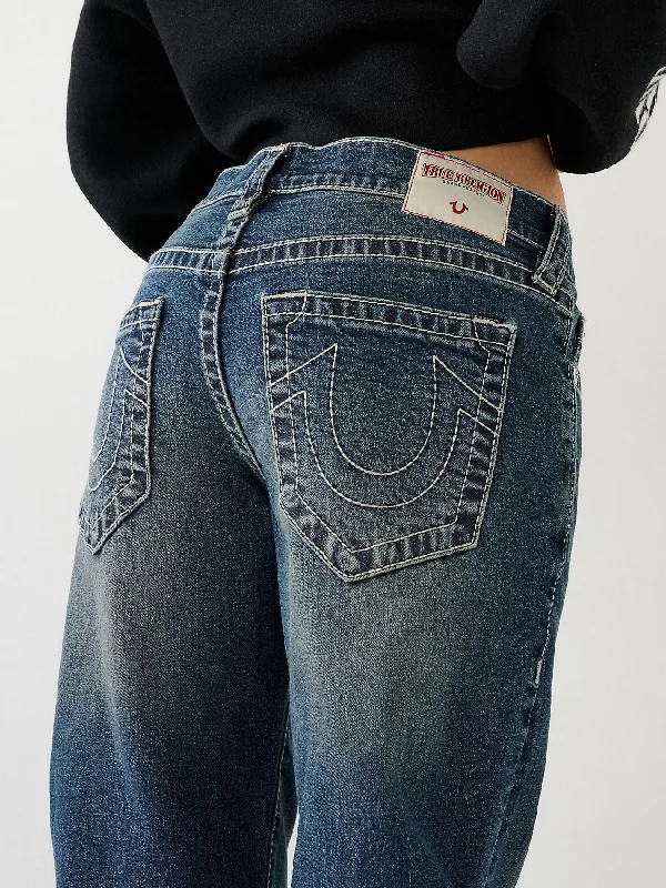 Seize Bargains True Religion Womens SN Ricky Relax Straight Fit Blue Mid Rise Jeans