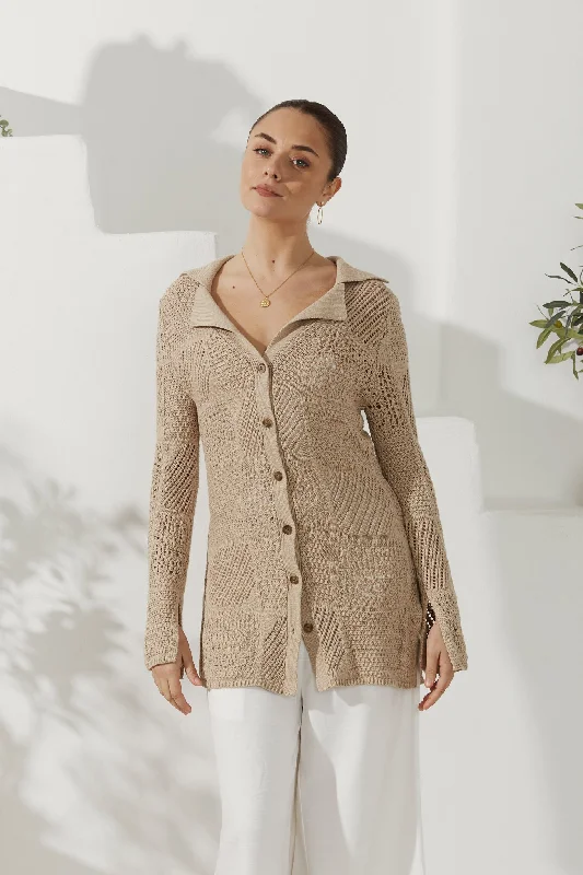 Shop Sales Kaori Beige Crochet Knit Cardigan