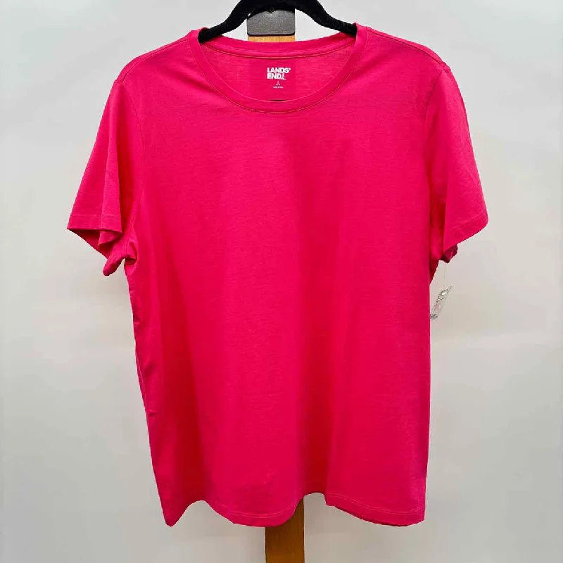 Feminine Charm Lands End Women's Size L Pink Solid Short Sleeve Shirt