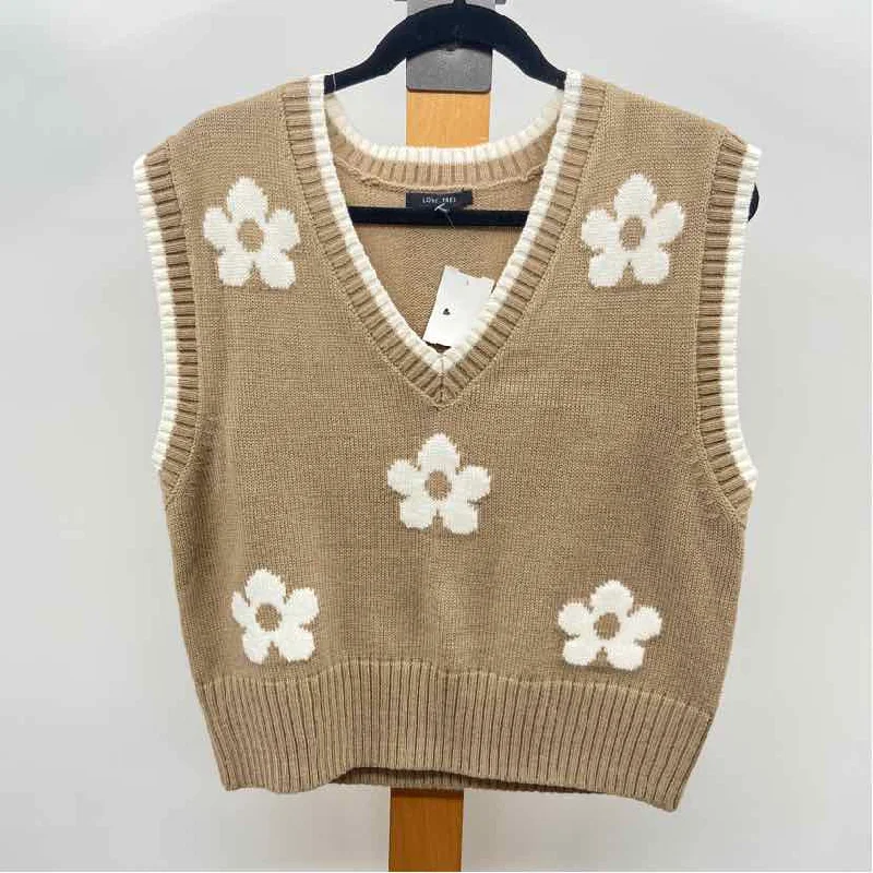 Summer Fashion Love Tree Women's Size L Taupe Floral Vest