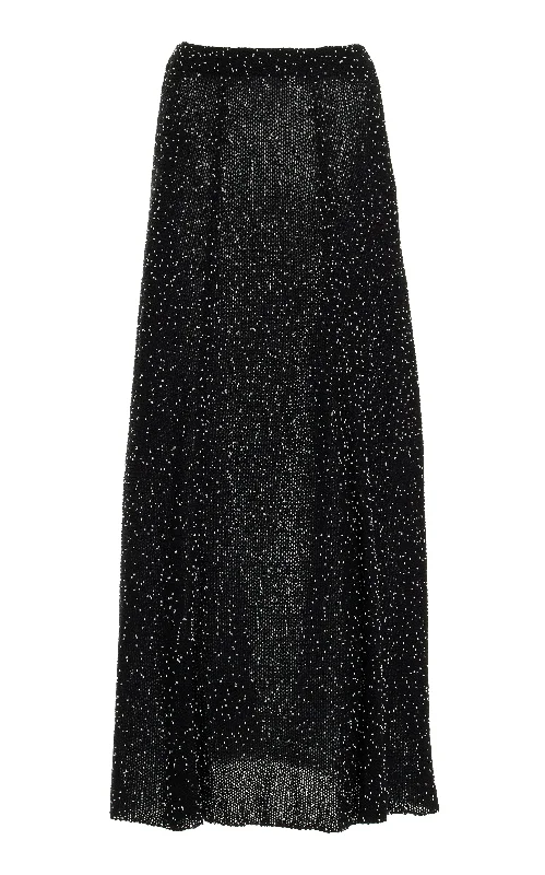 Trendy Urban Attire Floris Knit Maxi Skirt in Black Beaded Silk