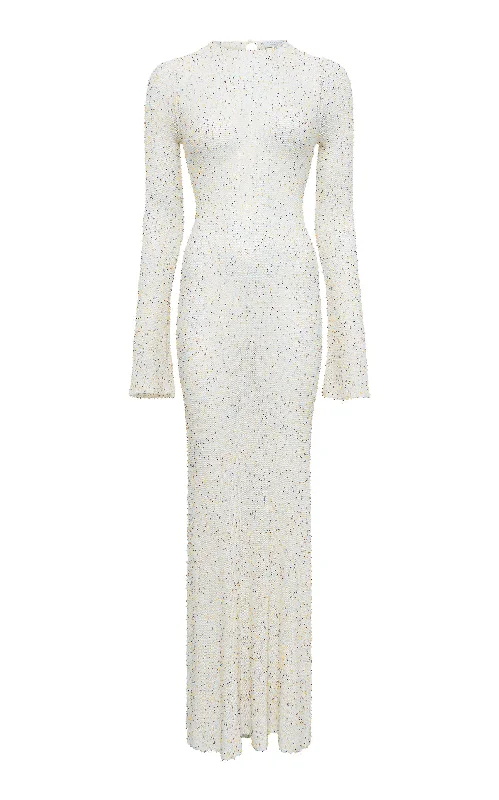 Fashion Sale Chandra Knit Maxi Dress in Ivory Multi Beaded Cashmere