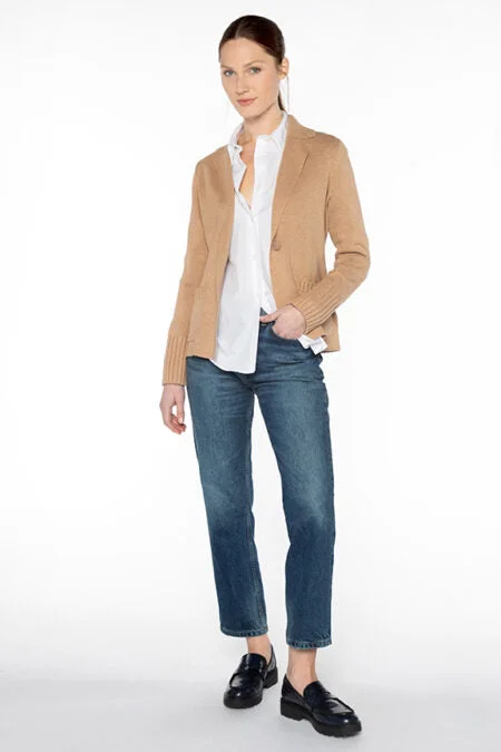 Trendy Street Style Attire Kinross Cashmere Rib Trim Notch Collar Cardigan