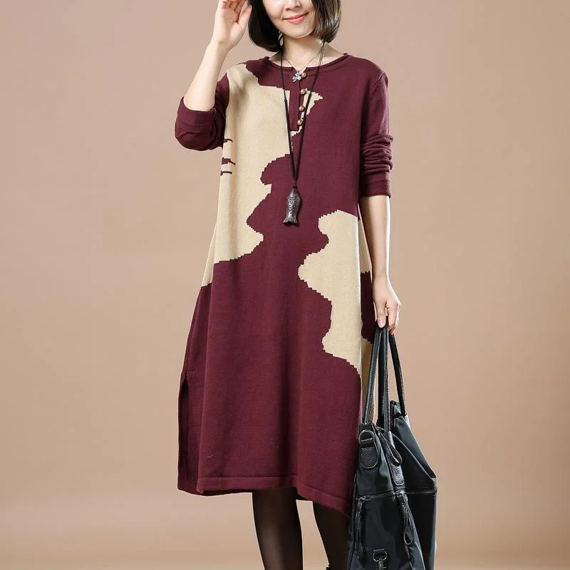 New Arrivals Burgundy woman sweaters winter knit dresses floral
