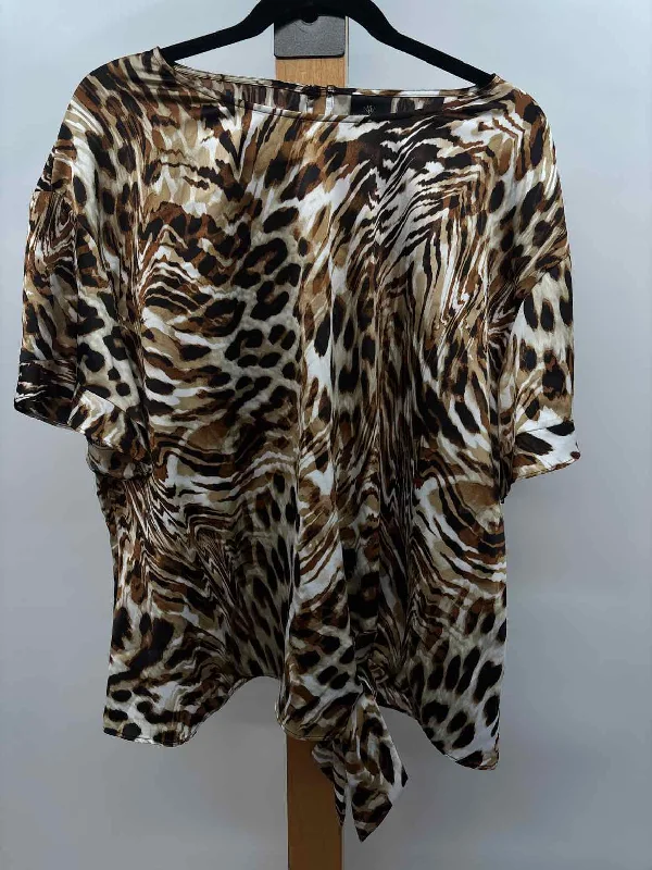 Stylish Savings Worthington Women's Size XL Tan Animal Print Short Sleeve Shirt