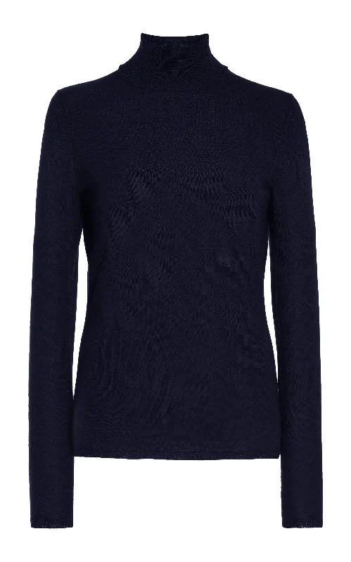 Limited Stock Costa Knit Turtleneck in Dark Navy Cashmere Silk