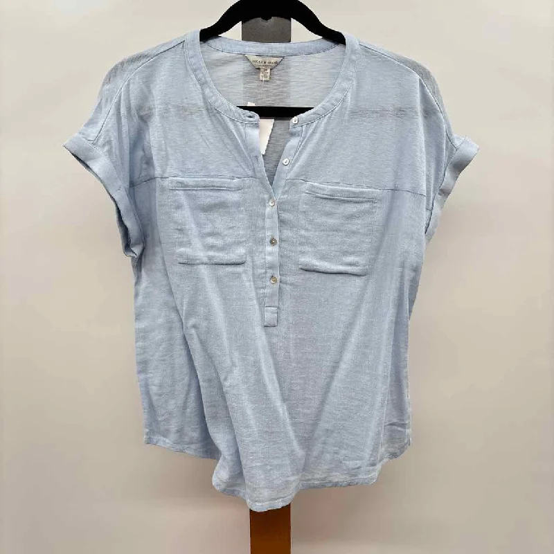 Colorful Clothing Lucky Brand Women's Size S Baby Blue Solid Short Sleeve Shirt