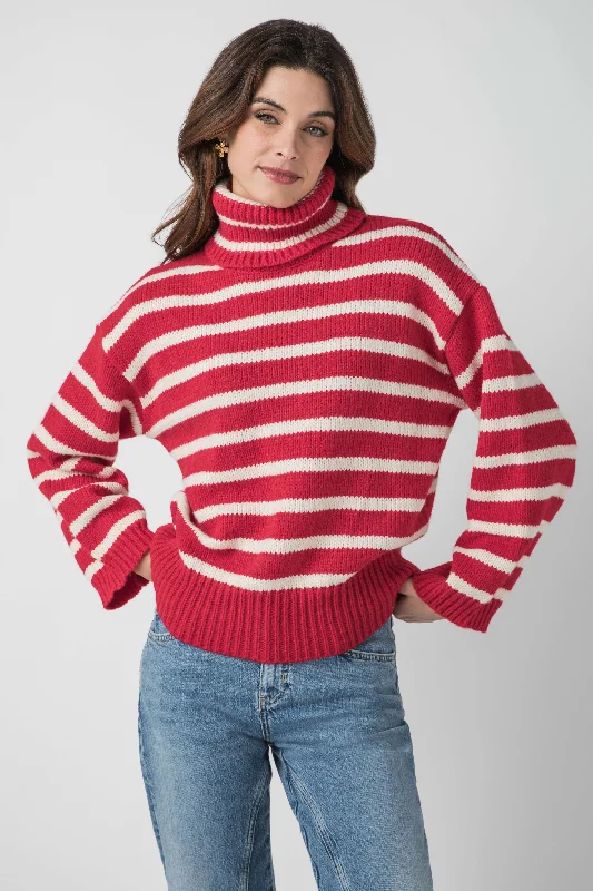 Score Big On Glamorous Red - Carpet Styles Pinch Striped Turtleneck Sweater