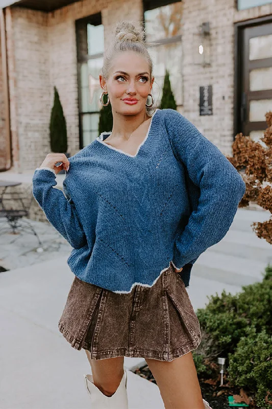 Colorful Clothing Sustainable Women's Apparel Falling For Cozy Knit Sweater in Navy