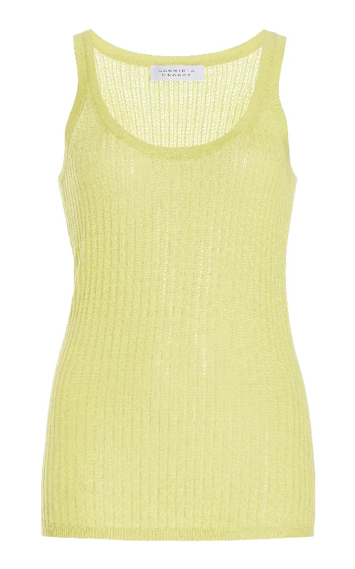 Seasonal Trend Nevin Pointelle Knit Tank Top in Lime Adamite Cashmere Silk