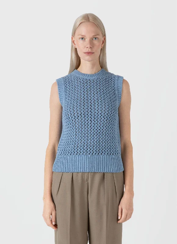 Stylish Spring Fashion Women's Chunky Cotton Stitch Vest in Light Blue