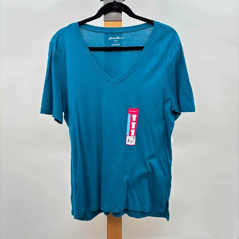 Minimalist Elegant Eddie Bauer Women's Size L Teal Solid Short Sleeve Shirt