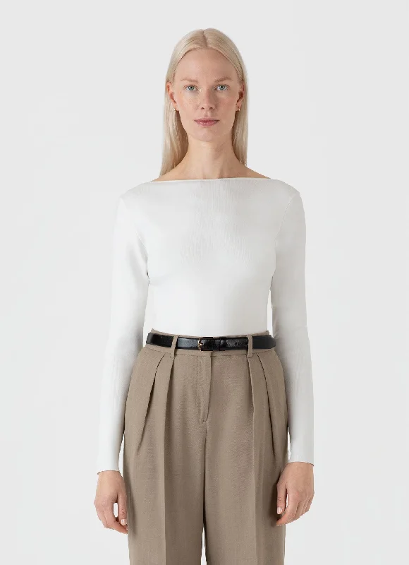 First Order Discount Women's Viscose Slash Neck Top in Ecru