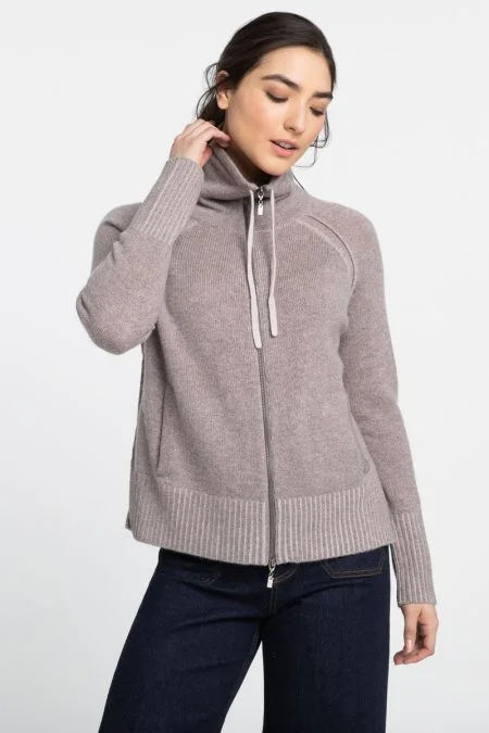 Seize Bargains Kinross Cashmere Plaited Funnel Zip Cardigan