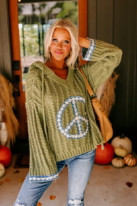Score Big On Glamorous Red - Carpet Styles Women's Workout Garments Inner Peace Cable Knit Sweater in Olive