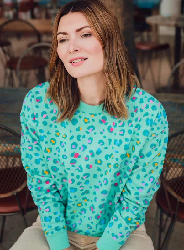 Comfort Meets Fashion Sugarhill Noah Sweatshirt Rainbow Leopard Mint Green