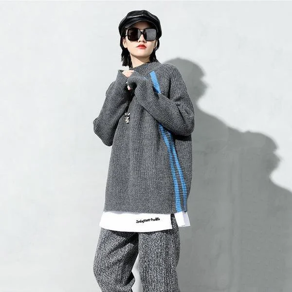 Redefining Women's Style New Knitting Sweater Fashion Irregular Contrast Color Turtleneck Collar Loose Pullover Women Casual Sweater Redefining Women's Style New Knitting Sweater Fashion Irregular Contrast Color Turtleneck Collar Loose Pullover Women Casual Sweater