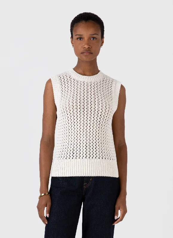 Low Price Special Women's Chunky Cotton Stitch Vest in Ecru