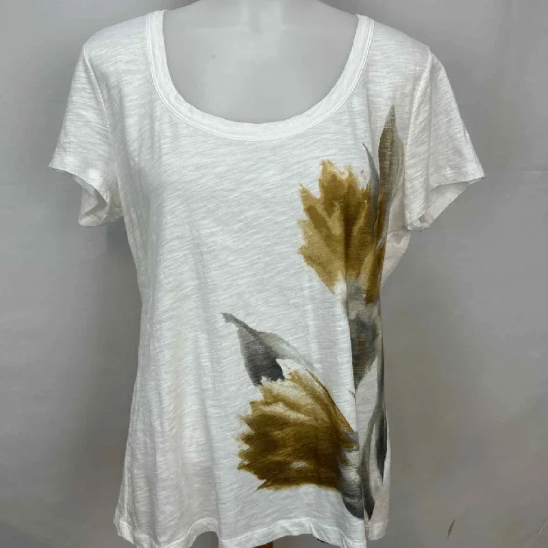 Sophisticated Cut Talbots Women's Size LP White Floral Short Sleeve Shirt