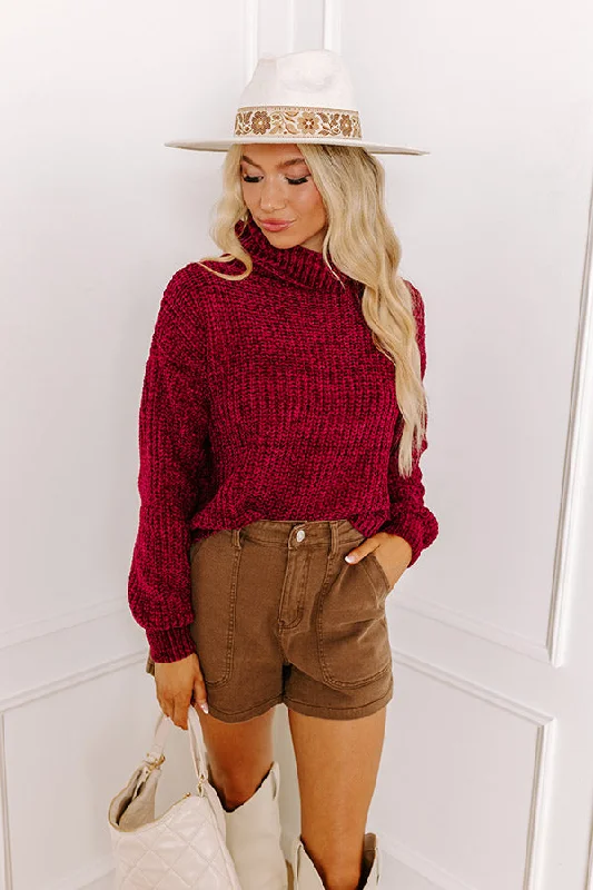 Luxe Women's Apparel Women's Plus-Size Casual Outfit Fall Leaves Chenille Sweater In Sangria