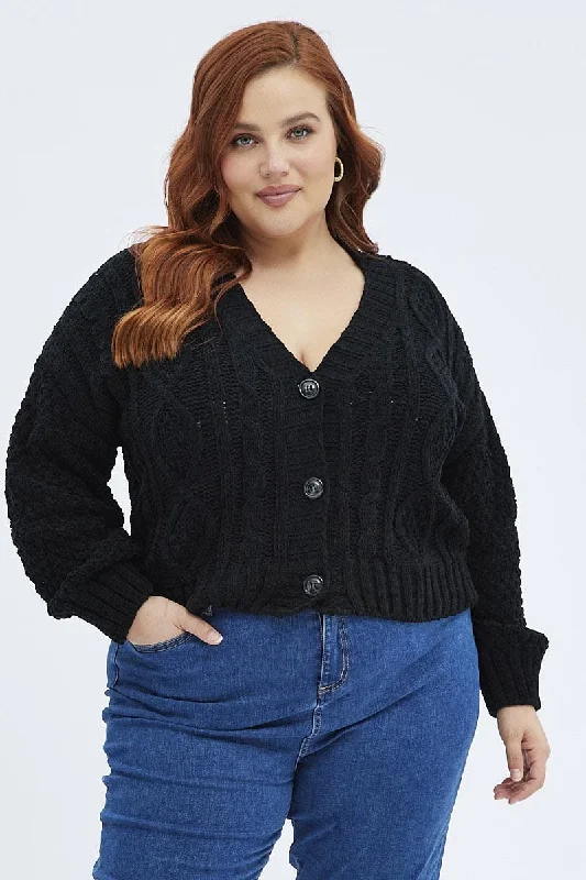 Massive Savings Black Knit Cardigan Cabled