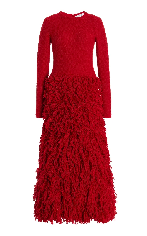 Vintage Retro Party Wear Turner Knit Maxi Dress in Scarlet Red Virgin Wool Cashmere Silk