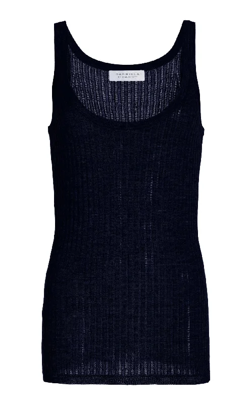 Budget Friendly Nevin Pointelle Knit Tank Top in Dark Navy Cashmere Silk