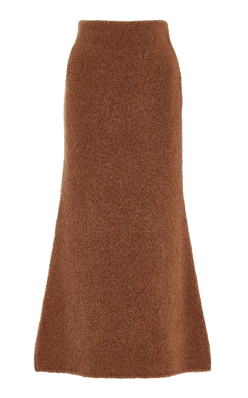 Limited Time Deal Pablo Knit Midi Skirt in Cognac Cashmere Silk Boucle