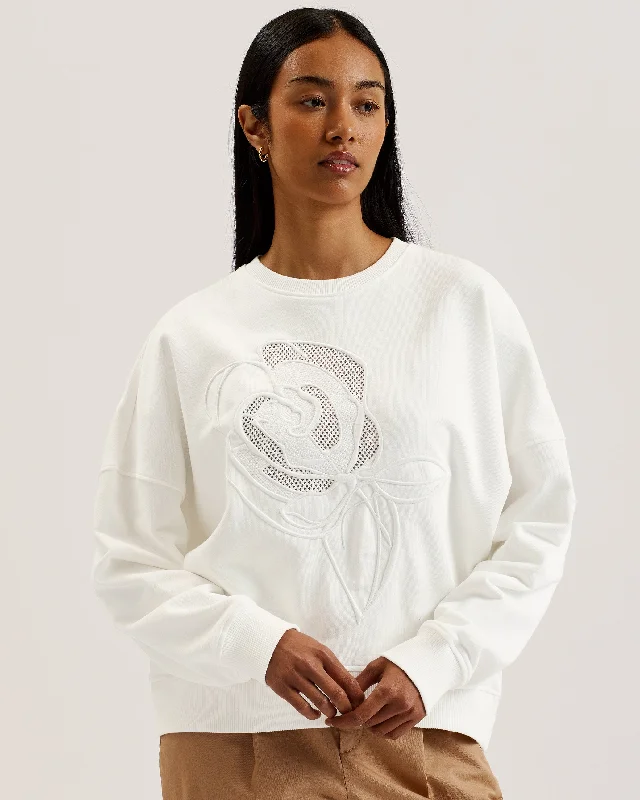 Hot Brand Discounts Lotiss Embroidered Burnout Graphic Sweatshirt Ivory