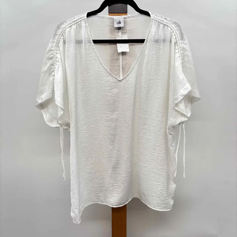 Chic Allure CABI Women's Size S White Solid Short Sleeve Shirt