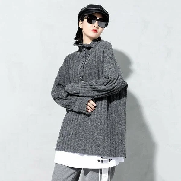 Chic Trends For The Fashion Savvy Spring New Knitting Pullover Sweater Fashion Splicing Turtleneck Collar Solid Color Casual Women Loose All-match Chic Trends For The Fashion Savvy Spring New Knitting Pullover Sweater Fashion Splicing Turtleneck Collar Solid Color Casual Women Loose All-match