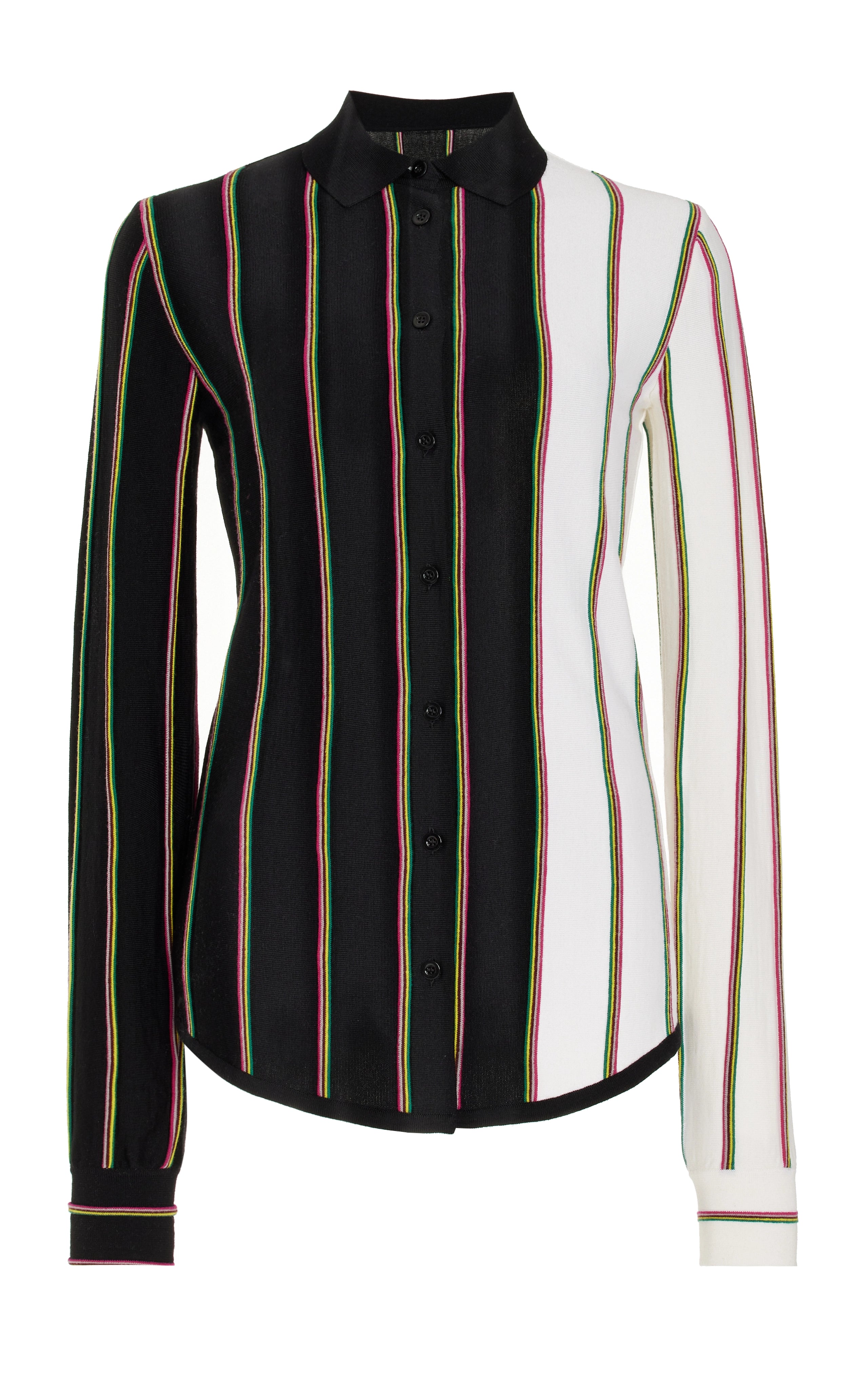 Find Your Unique Flair Tessa Knit Shirt in Navy Multi Striped Merino Wool