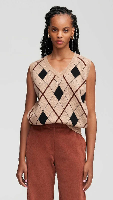 First Order Discount Argyle Vest in Wool-Cashmere | Camel Multi